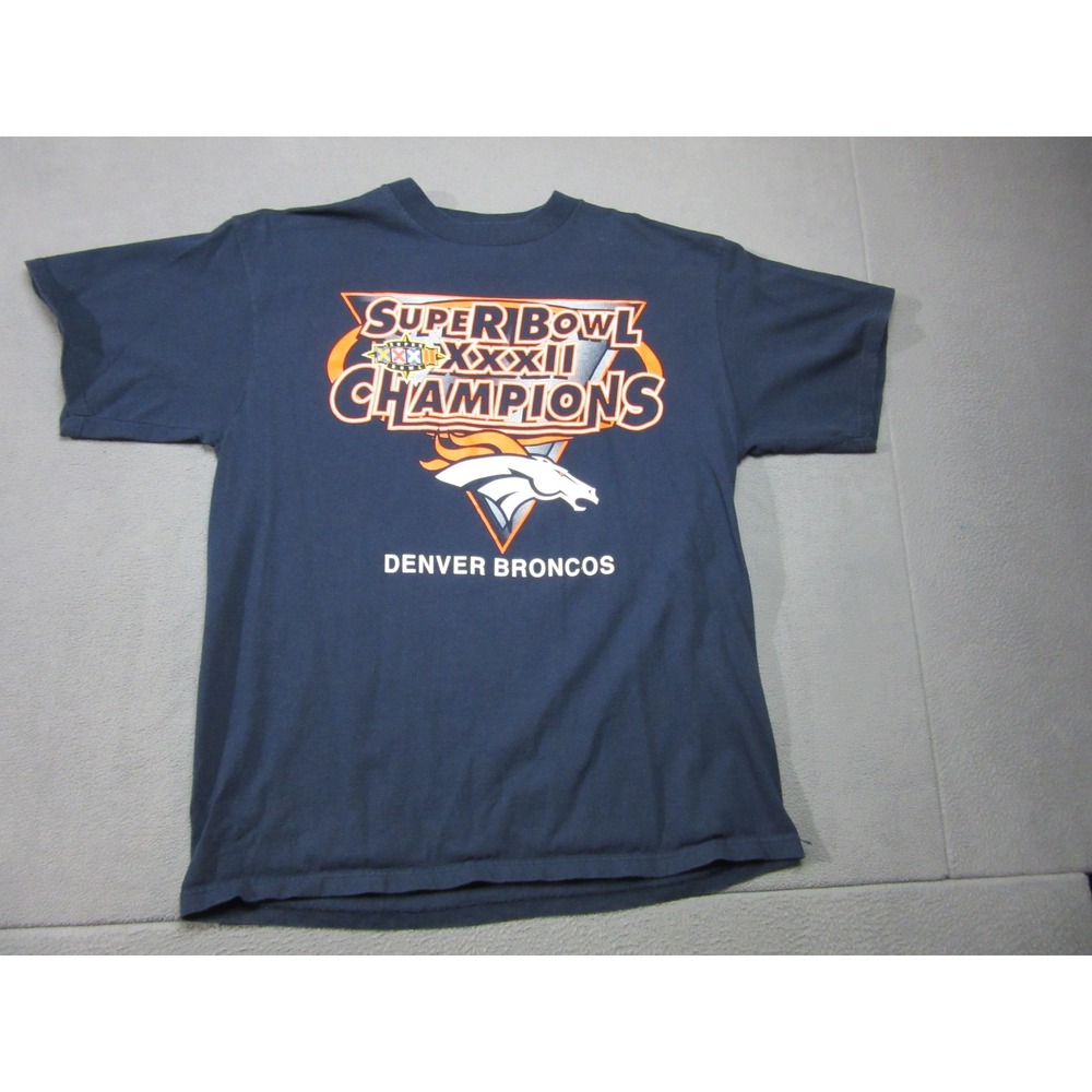 Denver Broncos Vtg Shirt Mens XL Navy Blue Logo 7 Super Bowl XXXII Champions 98